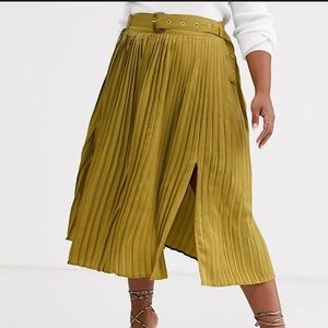 ASOS CURVE Plus Satin Pleated Midi Skirt with belt